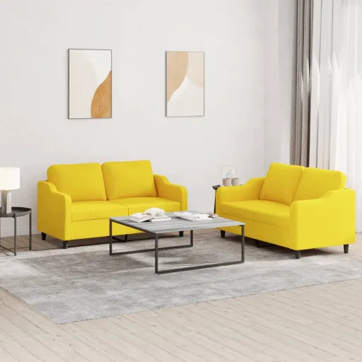 Juego de Sofás Con Cojines 2 Piezas Tela Amarillo Claro
