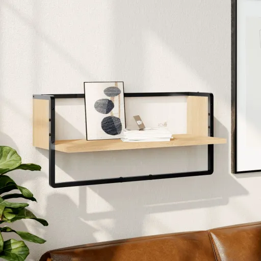 Estante de Pared Con Barra Roble Sonoma 65x25x30 cm