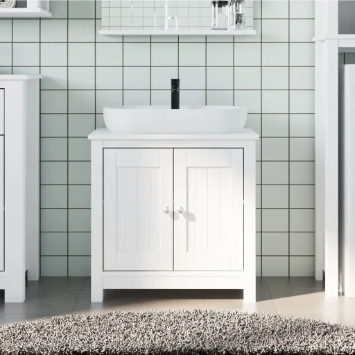 Mueble de Lavabo Baño BERG Madera Maciza Pino Blanco 60x34x59cm