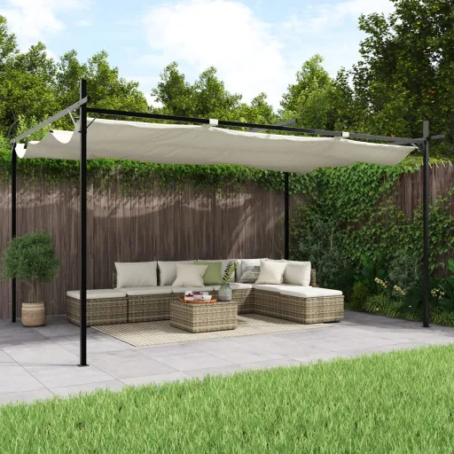 Pérgola Con Cubierta Retráctil Color Crema 395x292x230 cm