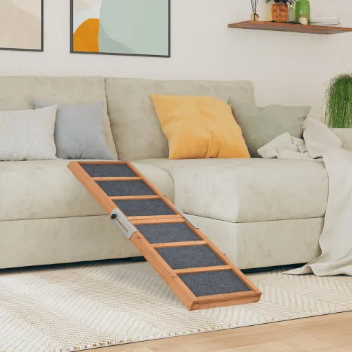Rampa Para Perros Madera Maciza de Abeto Gris 120x30 cm
