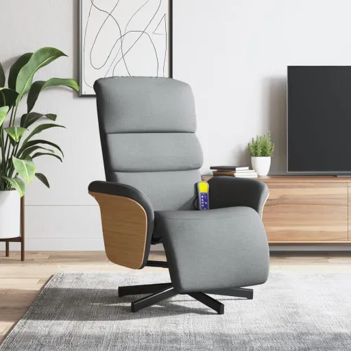 Sillón Reclinable de Masaje Con Reposapiés Tela Gris Claro