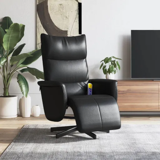 Sillón Reclinable Masaje Con Reposapiés Cuero Sintético Negro