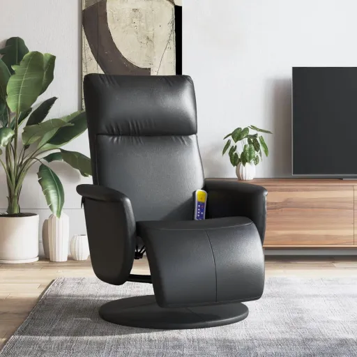 Sillón Reclinable Masaje Con Reposapiés Cuero Sintético Negro