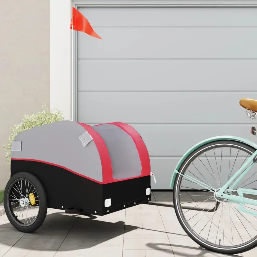 Remolque Para Bicicleta Hierro Negro y Rojo 45 kg
