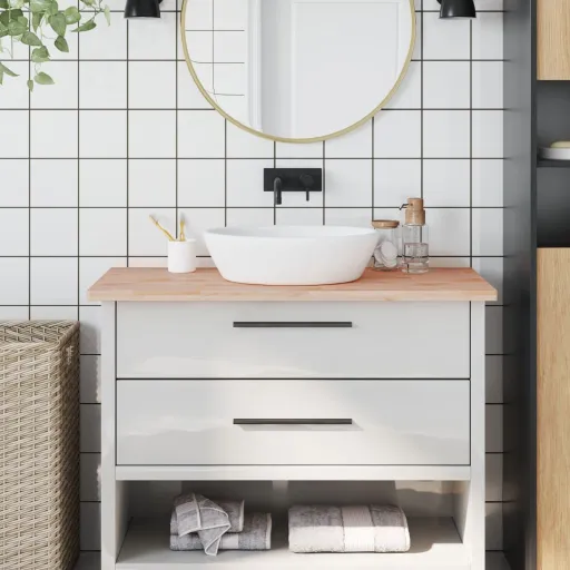 Encimera de Baño Madera Maciza de Haya 100x50x2,5 cm