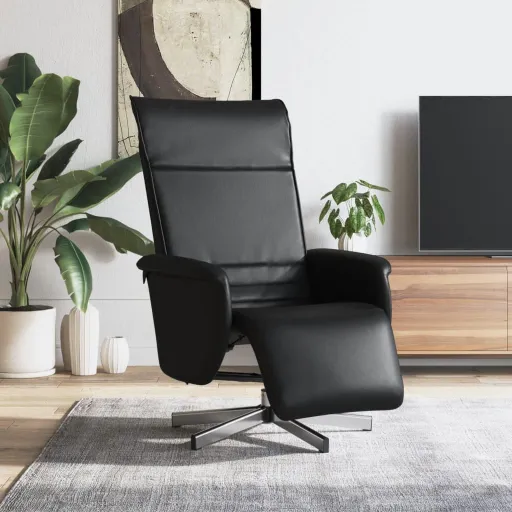 Sillón Reclinable Con Reposapiés Cuero Sintético Negro