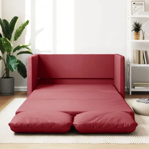 Sofá Cama Suelo 2 en 1 Cuero Sintético Rojo Tinto 112x174x55 cm