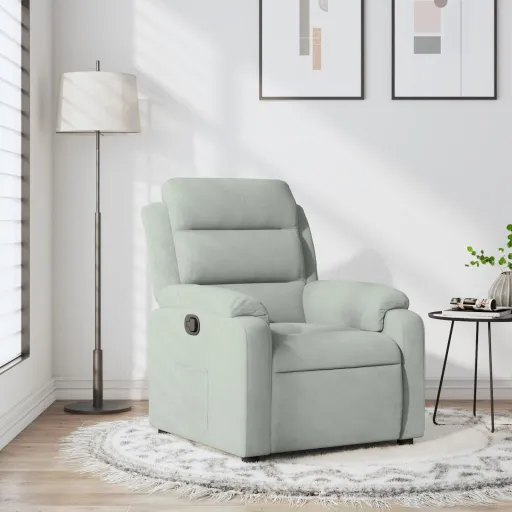 Sillón Reclinable de Terciopelo Gris Claro
