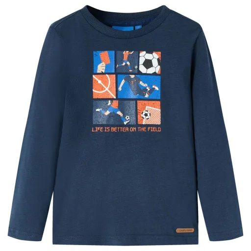 Camiseta Infantil de Manga Larga Azul Marino Mélange 116