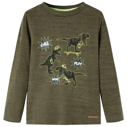 Camiseta Infantil de Manga Larga Caqui Oscuro Mélange 92