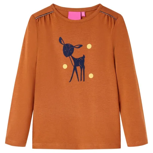 Camiseta Infantil de Manga Larga Color Coñac 128