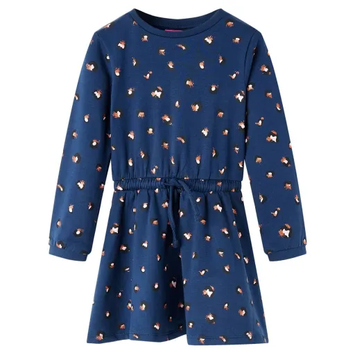Vestido Infantil de Manga Larga Azul Marino 140