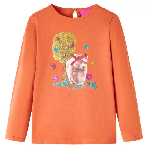 Camiseta Infantil de Manga Larga Naranja Tostado 140