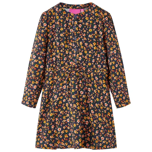 Vestido Infantil de Manga Larga Azul Marino 104