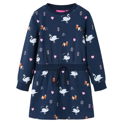 Vestido Infantil de Manga Larga Azul Marino 128