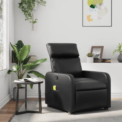 Sillón de Masaje Reclinable Cuero Sintético Negro