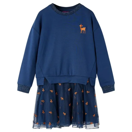 Vestido Infantil de Manga Larga Azul Marino 92