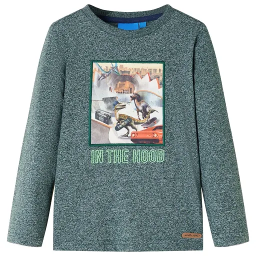 Camiseta Infantil de Manga Larga Verde Oscuro Mélange 116