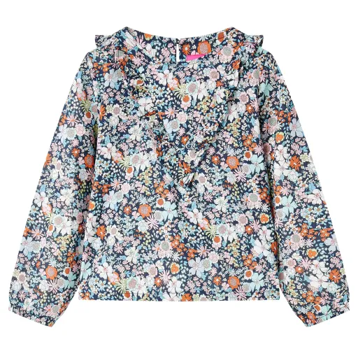 Camisa Infantil de Manga Larga Azul Oscuro 116