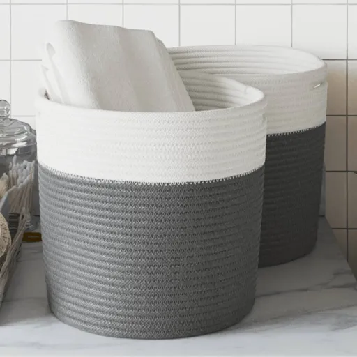 Cestas de Almacenaje 2 Uds Algodón Gris y Blanco Ø28x18 cm