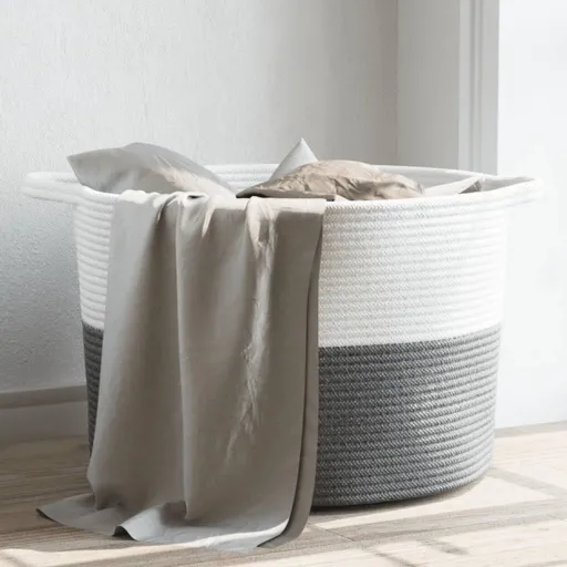Cesta Para Ropa Sucia Algodón Gris y Blanco Ø55x36 cm