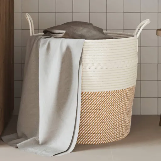 Cesta de Almacenaje Algodón Marrón y Blanco Ø43x38 cm