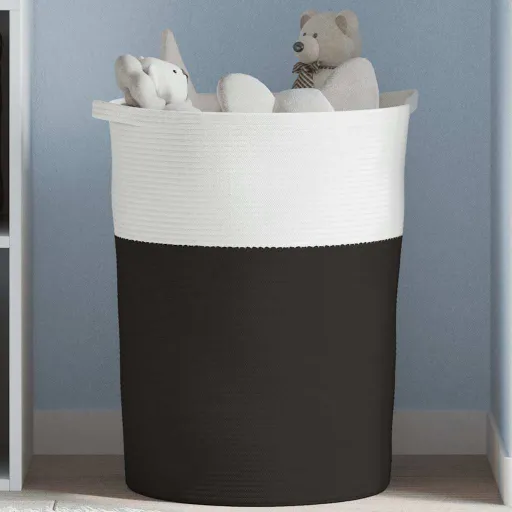 Cesta de Almacenaje Algodón Negro y Blanco Ø49x65 cm