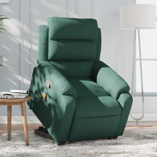 Sillón Reclinable de Masaje Elevable Terciopelo Verde Oscuro