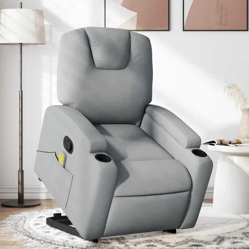 Sillón de Masaje Reclinable de Pie de Tela Gris Claro
