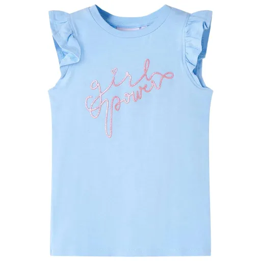 Camiseta Infantil de Manga Volante Azul Claro 140
