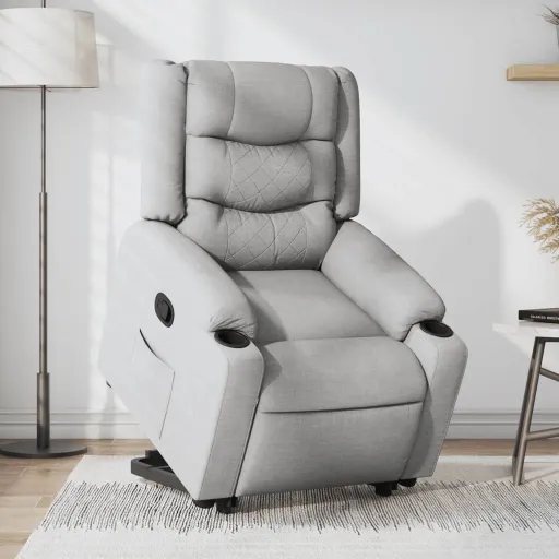 Sillón Reclinable Elevable de Tela Gris Claro