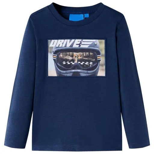 Camiseta Infantil de Manga Larga Azul Marino Melange 116