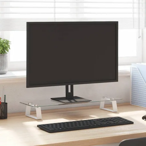 Soporte de Monitor Vidrio Templado y Metal Blanco 60x20x8 cm