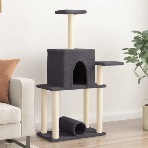 Rascador Para Gatos Con Postes de Sisal Gris Oscuro 122 cm
