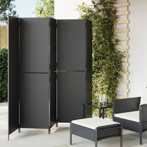 Biombo de 5 Paneles Ratán Sintético Negro