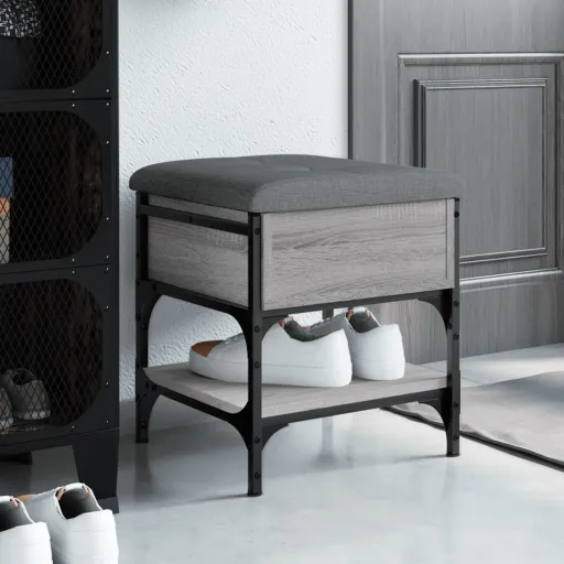 Banco Zapatero Madera de Ingeniería Gris Sonoma 42x42x45 cm