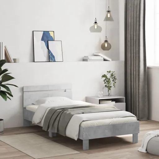 Cama Con Cabecero Madera de Ingeniería Gris Hormigón 100x200 cm