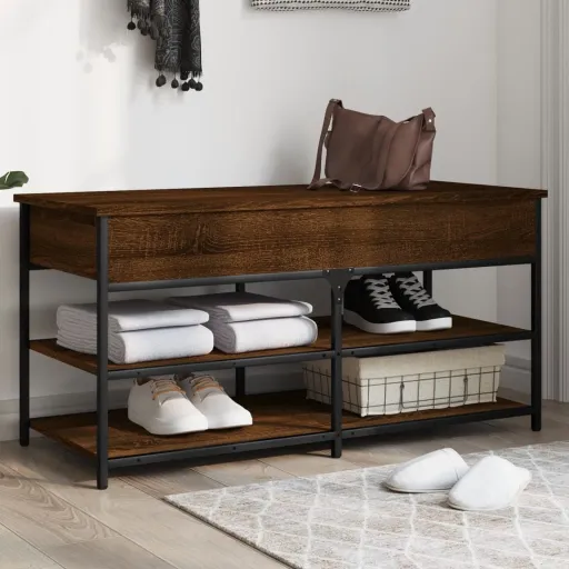 Banco Zapatero Madera de Ingeniería Marrón Roble 100x42,5x50 cm
