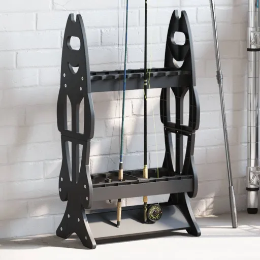 Soporte de Cañas de Pescar Para 16 Cañas Negro