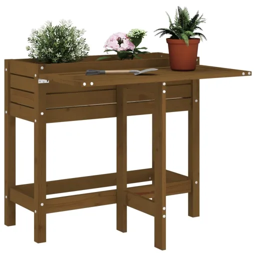 Jardinera Con Tapa Plegable Madera Maciza de Pino Marrón Miel