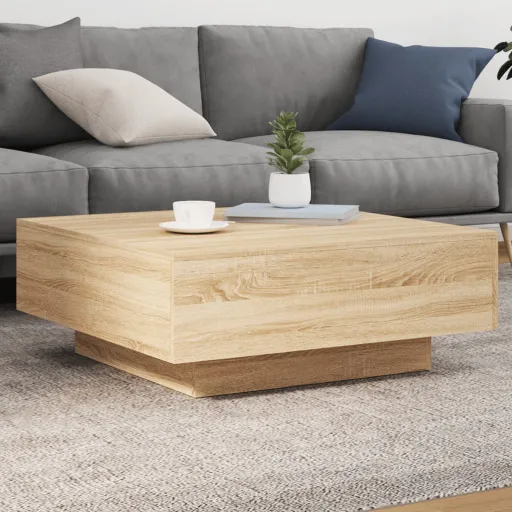 Mesa de Centro Con Luces LED Roble Sonoma 80x80x31 cm