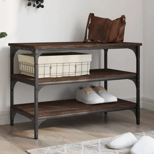 Banco Zapatero Madera de Ingeniería Roble Marrón 70x38,5x49 cm
