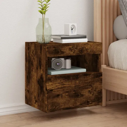 Mueble de TV de Pared Con Luces LED Roble Ahumado 40x30x40 cm