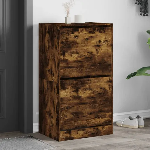 Mueble Zapatero 2 Cajones Abatibles Roble Ahumado 60x42x108 cm