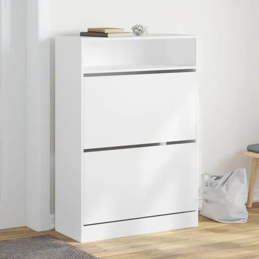 Mueble Zapatero Con 2 Cajones Abatibles Blanco 80x34x116 cm
