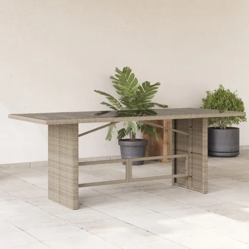 Mesa Jardín Superficie Vidrio Ratán PE Gris Claro 190x80x74 cm