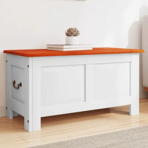 Baúl de Almacenaje Con Tapa Madera de Acacia Marrón y Blanco