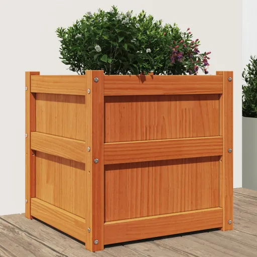 Jardinera Exterior Madera Maciza Pino Marrón Cera 50x50x50 cm
