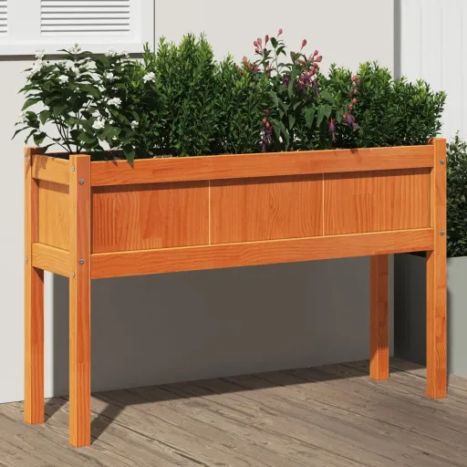 Jardinera Con Patas Madera Maciza Pino Marrón Cera 110x31x70 cm